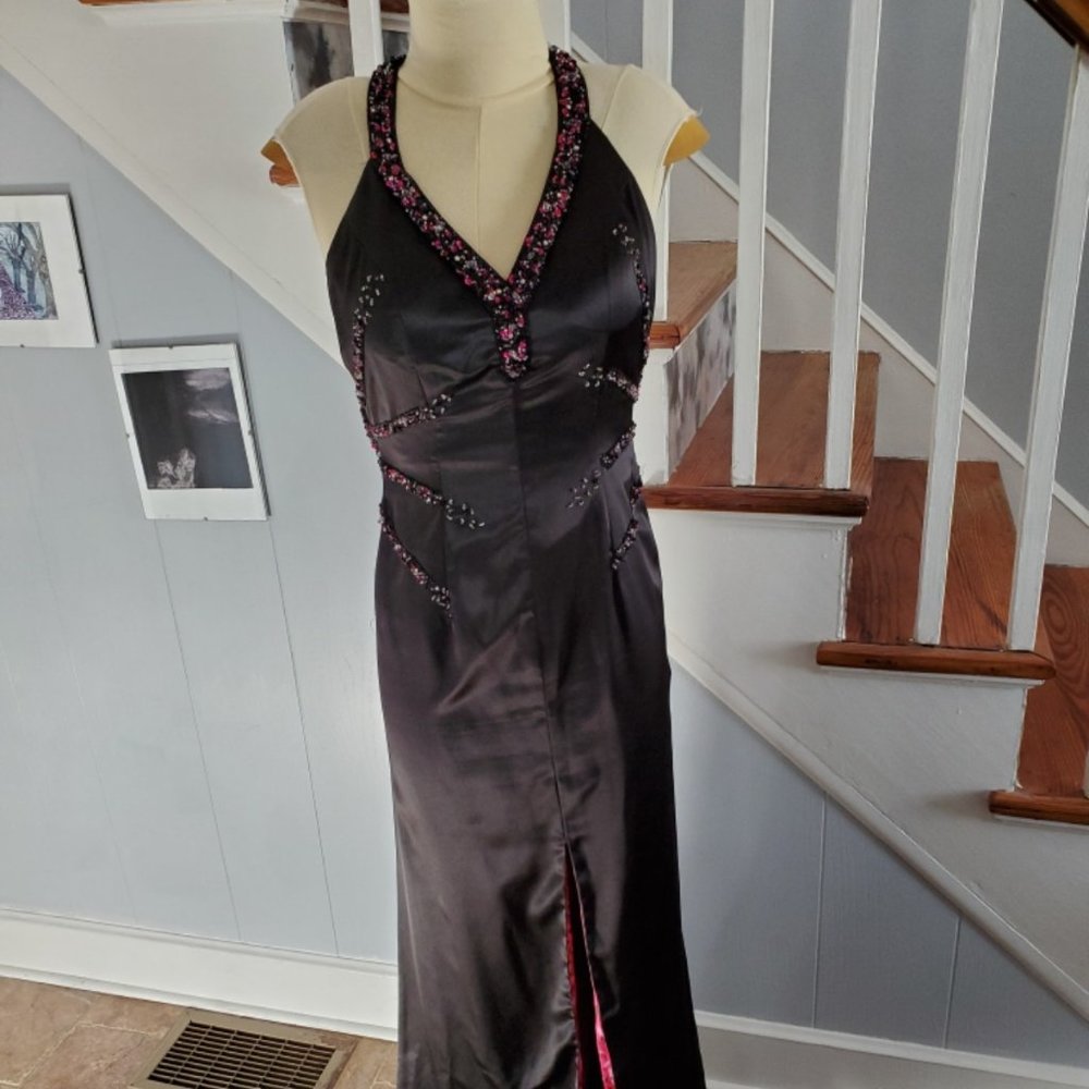 Black & Hot Pink Animal Print Tony Bowls Couture Open Back Dress